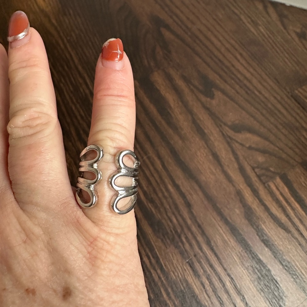 Wide Silver-Toned Cuff Statement Ring - image 1